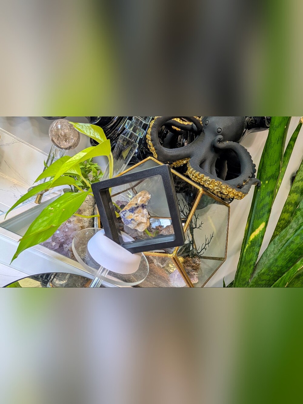 Moroccan Azurite Crystal Cluster in Display Case